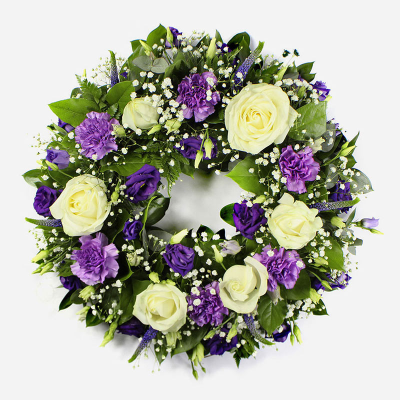 Wreath SYM-316 - Classic Wreath in Purple & White.
